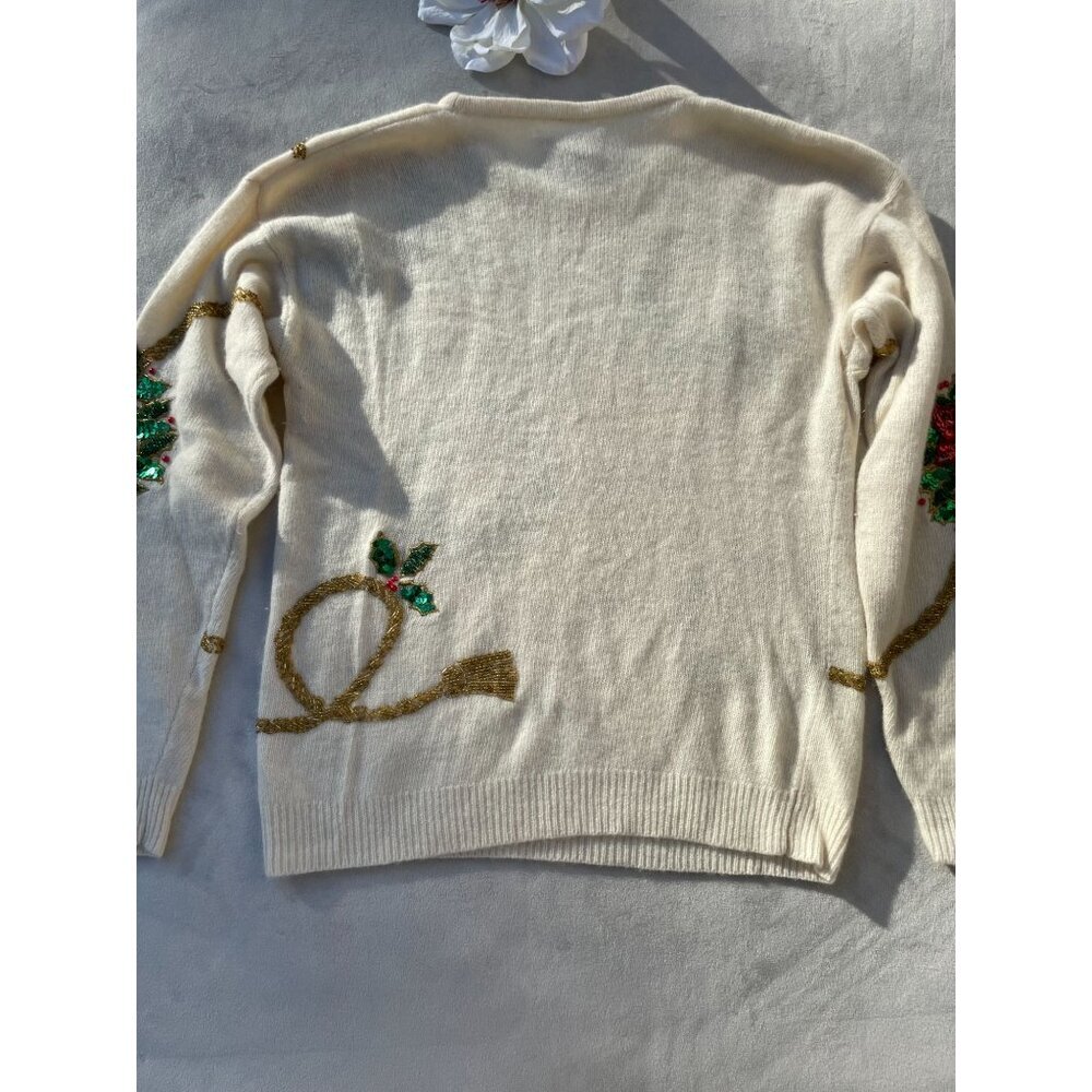 Vtg Talbot Beautiful Ugly Christmas Sweater S Lambswool Angora Rabbit Embroidery - Picture 2 of 11
